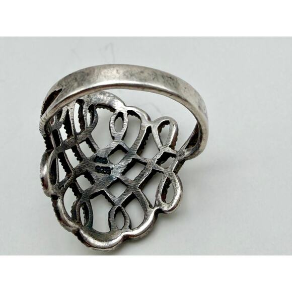 Sterling Silver 925 Filigree Marcasite Ring – Size 7 Vintage Statement Jewelry - Picture 2 of 5